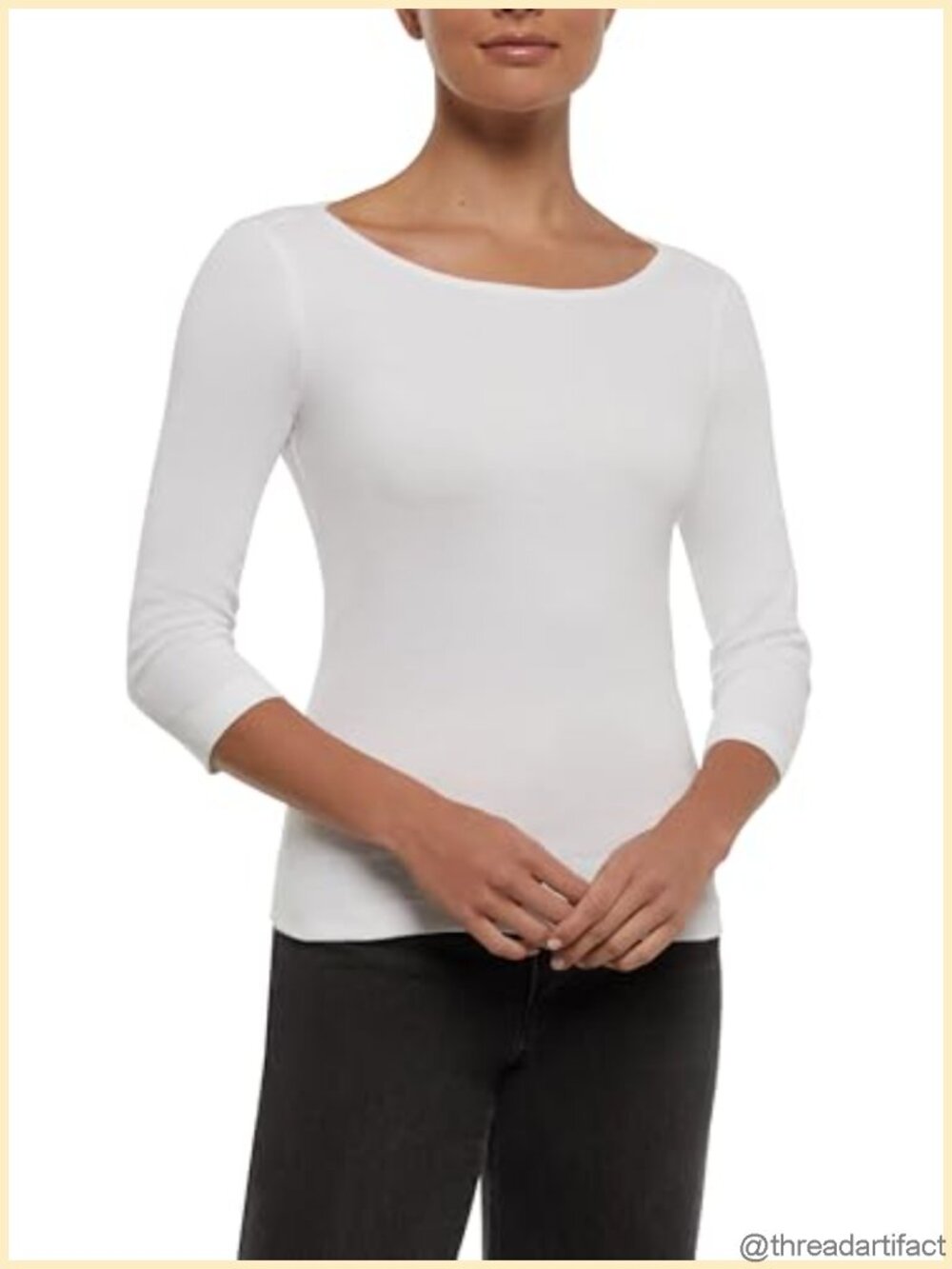 Three Dots Womens 3/4 Sleeve British Tee Semi-Fitted Boat Neck Raglan Sleeve